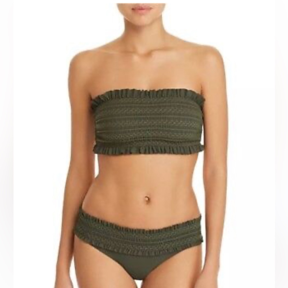 Tory Burch Smocked Costa Bandeau Bikini Set Size Small | Olive